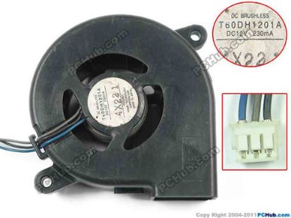 90565 Toshiba T60DH1201A Server - Blower Fan bw60x60x23, w55x3x3, 12V 230mA Toshiba T60DH1201A Server - Blower Fan 