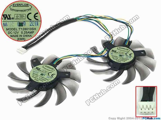 90609 Everflow T128010SH Server - Frameless / GPU Fan dia75x75x10.5, w175x8x4, 12V 0.25A 2 fan Everflow T128010SH Server - Frameless / GPU Fan