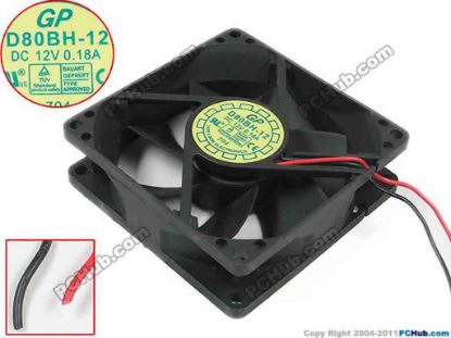 90666 Y.L FAN / Yate Loon D80BH-12, M-GP1 Server - Square Fan M-GP1, sq80x80x25, 2-wire, 12V 0.18A Y.L FAN / Yate Loon D80BH-12, M-GP1 Server - Square Fan 