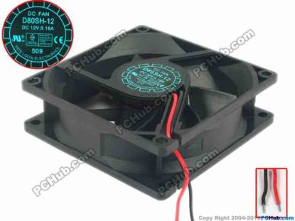 90667 Y.L FAN / Yate Loon D80SH-12 Server - Square Fan sq80x80x25, 2-wire, 12V 0.18A Y.L FAN / Yate Loon D80SH-12 Server - Square Fan
