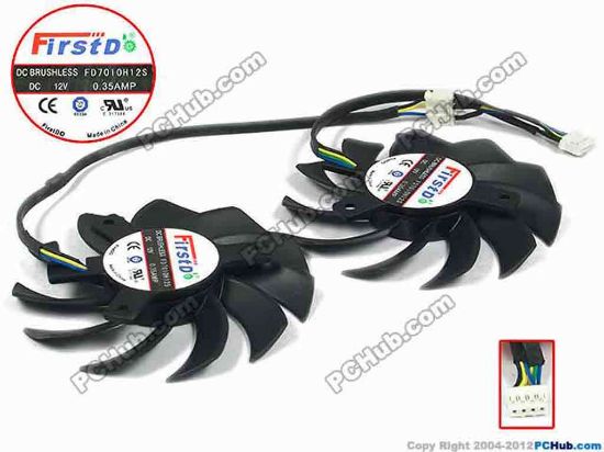 90718 Firstd FD7010H12S Server - Frameless / GPU Fan 12V 0.35A, W215x7x4, D75x10, 2 Fan, Black Firstd FD7010H12S Server - Frameless / GPU Fan 