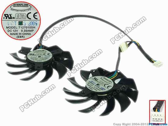 90740 Everflow T127010SH Server - Frameless / GPU Fan dia75x10, w230x110x7x4, 12V 0.35A, Dual fan Everflow T127010SH Server - Frameless / GPU Fan 