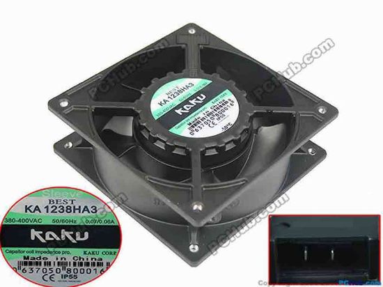 90867 Kaku KA1238HA3 Server - Square Fan sq120x120x38, 400V 0.07A Kaku KA1238HA3 Server - Square Fan 