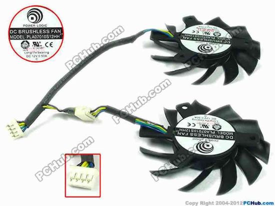 90898 Power Logic PLA07010S12HH Server - Frameless / GPU Fan DC 12V 0.50A, W110x7x4, Dia. 65x10mm, Black, 2 Fan Power Logic PLA07010S12HH Server - Frameless / GPU Fan 