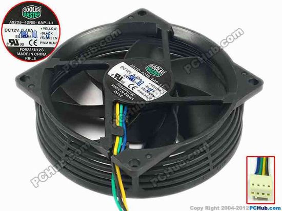 90945 Cooler Master A9225-42RB-6AP-L1 Server - Round Fan FD9225U12S, dia90x90x25, w210xx4, 12V 0.48A Cooler Master A9225-42RB-6AP-L1 Server - Round Fan 