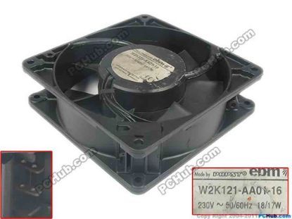 91140 ebm-papst W2K121-AA01-16 Server - Square Fan sq127x127x38, 2-wire, 230V~50/60Hz 18/17W ebm-papst W2K121-AA01-16 Server - Square Fan 