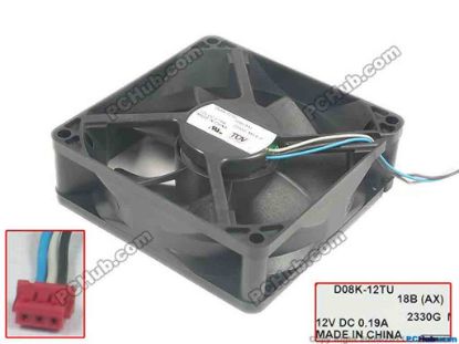 91232 Nidec D08K-12TU Server - Square Fan 18B(AX), sq80x80x25, w80x3x3, 12V 0.19A Nidec D08K-12TU Server - Square Fan 
