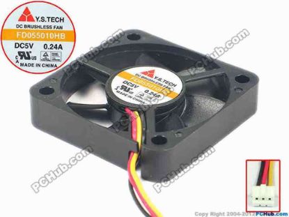 91247 Y.S TECH FD055010HB Server - Square Fan sq50x50x10, w55x3x3, 5V 0.24A Y.S TECH FD055010HB Server - Square Fan 