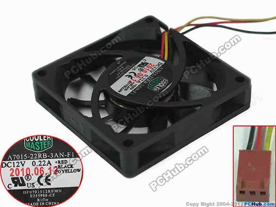 91270 Cooler Master A7015-22RB-3AN-F1 Server - Square Fan sq70x70x15, w215x3x3, 12V 0.22A Cooler Master A7015-22RB-3AN-F1 Server - Square Fan 