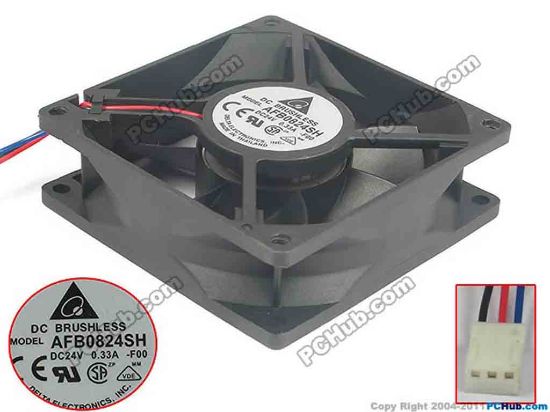 91614 Delta Electronics AFB0824SH Server - Square Fan -F00, sq80x80x25, 3-wire, 24V 0.33A Delta Electronics AFB0824SH Server - Square Fan 