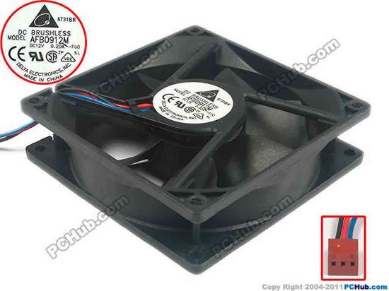 91617 Delta Electronics AFB0912M Server - Square Fan -F00, sq92x92x25, 3-wire, 12V 0.20A Delta Electronics AFB0912M Server - Square Fan 
