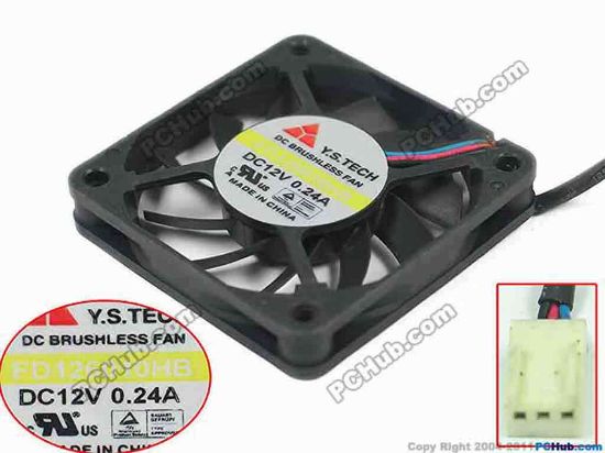 91770 Y.S TECH FD126010HB Server - Square Fan sq60x60x15, w75x3x3, 12V 0.24A Y.S TECH FD126010HB Server - Square Fan 