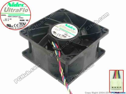 91822 Nidec V80E12BGA7-07 Server - Square Fan J23, sq80x80x38, w80x4x4, 12V 1.73A  Nidec V80E12BGA7-07 Server - Square Fan 