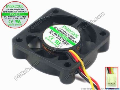 92023 EverCool EC4010M12S Server - Square Fan sq40x40x10, sq65x3x3, 12V 0.07A EverCool EC4010M12S Server - Square Fan 