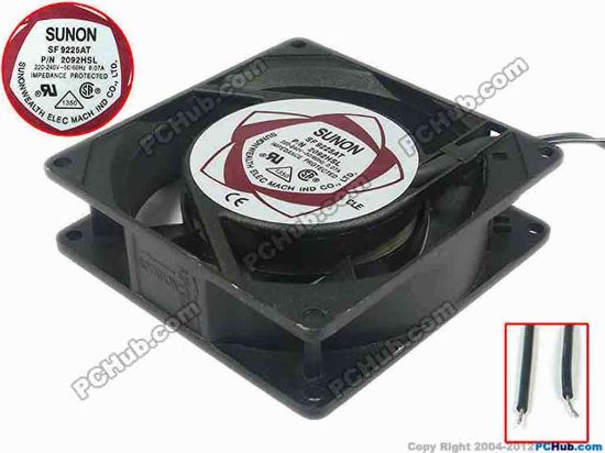92123 Sunon Wealth SF9225AT Server - Square Fan P/N 2092HBL, sq92x92x25, 2-wire, 240V 60Hz Sunon Wealth SF9225AT Server - Square Fan 