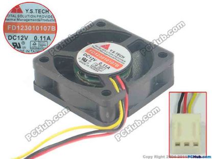 92693 Y.S TECH FD123010107B Server - Square Fan sq30x30x10, 3-wire, 12V 0.11A Y.S TECH FD123010107B Server - Square Fan 