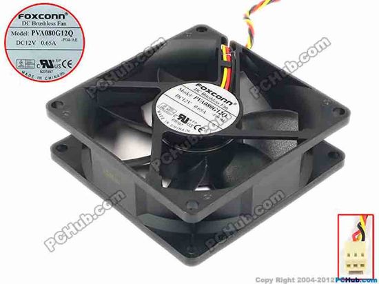 92713 Foxconn PVA080G12Q Server - Square Fan -F04-AE, sq80x80x25, 3-wire, 12V 0.65A Foxconn PVA080G12Q Server - Square Fan 