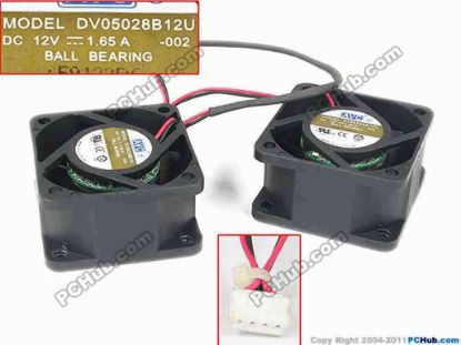 93254 AVC DV05028B12U Server - Square Fan -002, sq50x50x28, w105x4x4, 12V 1.65A, DUAL FAN AVC DV05028B12U Server - Square Fan