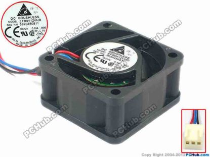 93307 Delta Electronics EFB0412VHD Server - Square Fan -R00, sq40x40x20, w125x3x3, 12V 0.08A Delta Electronics EFB0412VHD Server - Square Fan 