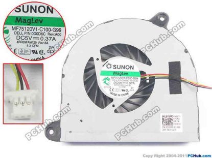 93361 SUNON MF75120V1-C100-G99 Cooling Fan  0D0D6C, w15x3x3, 5V 0.37A, Bare fan SUNON MF75120V1-C100-G99 Cooling Fan  