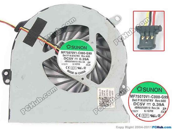 93366 SUNON MF75070V1-C000-G99 Cooling Fan  076TRV, w15x3x3, 5V 0.39A, Bare fan SUNON MF75070V1-C000-G99 Cooling Fan  