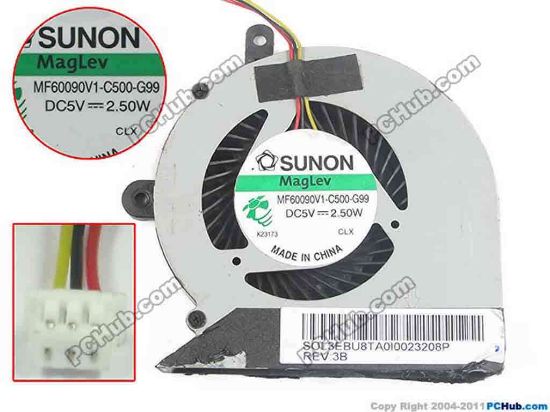 93402 SUNON MF60090V1-C500-G99 Cooling Fan  w15x33, 5V, Bare fan SUNON MF60090V1-C500-G99 Cooling Fan  