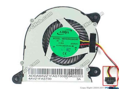 93676 ADDA AB05405HX06Q300 Cooling Fan  0CWVZ1, w25x3x3, 5V 0.50A, Bare fan ADDA AB05405HX06Q300 Cooling Fan  