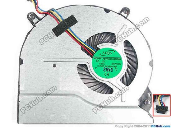 93846 ADDA  AB09005HX070B00 Cooling Fan  0CWU33, w15x4x4, 5V 0.50A, Bare fan ADDA  AB09005HX070B00 Cooling Fan