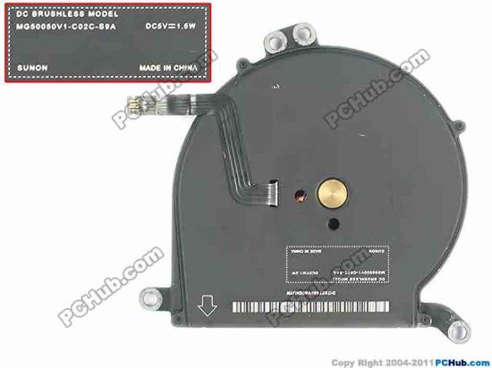 93886 Apple MacBook Air 11" A1370 (Late-2010) Cooling Fan  MG50050V1-C02C-S9A, 5V 1.5W, Bare fan Apple MacBook Air 11" A1370 (Late-2010) Cooling Fan  