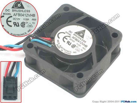 93933 Delta Electronics AFB0412VHB Server - Square Fan -R00, sq40x40x15, 3-wire, 12V 0.24A Delta Electronics AFB0412VHB Server - Square Fan 