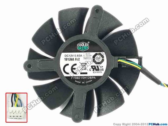 93946 Cooler Master FY08015H12BPA Server - Frameless / GPU Fan dia75x75x15, w115x4x4, 12V 0.6A Cooler Master FY08015H12BPA Server - Frameless / GPU Fan 
