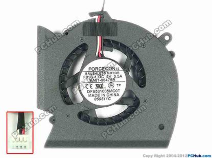94036 Samsung Laptop R780 Cooling Fan  F81G-1, BA81-08475B, w25x3x3, 5V 0.5A, Bare fan Samsung Laptop R780 Cooling Fan  