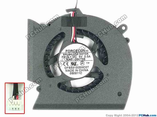 94036 Samsung Laptop R780 Cooling Fan  F81G-1, BA81-08475B, w25x3x3, 5V 0.5A, Bare fan Samsung Laptop R780 Cooling Fan  
