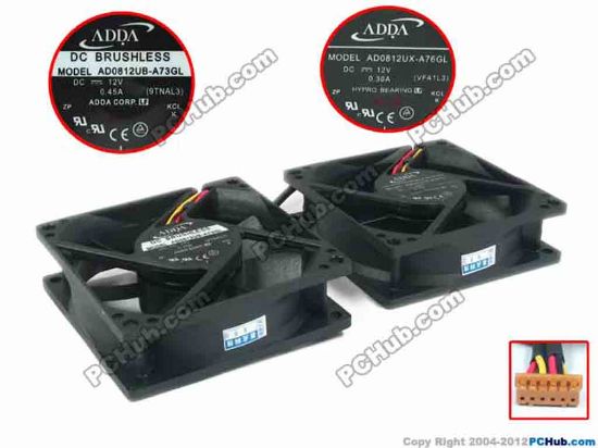 94507 ADDA AD0812UB-A73GL Server - Square Fan VFA1L3, 9TNAL3, sq80x80x25, w55x6x6, 12V 0.45A/0.3 ADDA AD0812UB-A73GL Server - Square Fan 