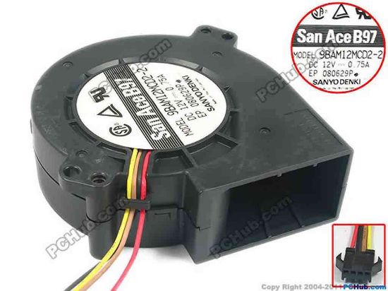 94790 Sanyo Denki 9BAM12MCD2-2 Server - Blower Fan bw97x97x33, w75x4x4, 12V 0.75A Sanyo Denki 9BAM12MCD2-2 Server - Blower Fan 