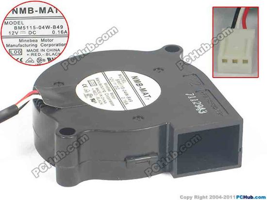 94892 NMB-MAT / Minebea BM5115-04W-B49 Server - Blower Fan L00, bw50x50x15, w125x3x3, 12V 0.16A NMB-MAT / Minebea BM5115-04W-B49 Server - Blower Fan 