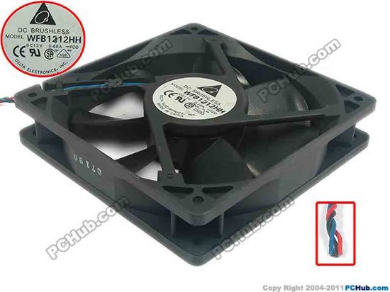 95028 Delta Electronics WFB1212HH Server - Square Fan -F00, sq120x120x25, 3-wire, 12V 0.68A Delta Electronics WFB1212HH Server - Square Fan 