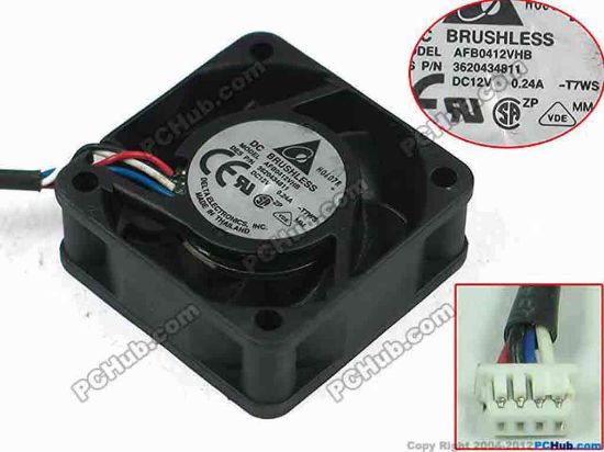 95042 Delta Electronics AFB0412VHB Server - Square Fan -7TWS, sq40x40x20, 4-wire, 12V 0.24A Delta Electronics AFB0412VHB Server - Square Fan 