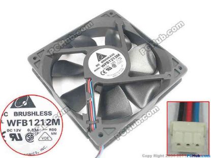 95046 Delta Electronics WFB1212M Server - Square Fan -R00, sq120x120x25, 3-wire, 12V 0.33A Delta Electronics WFB1212M Server - Square Fan