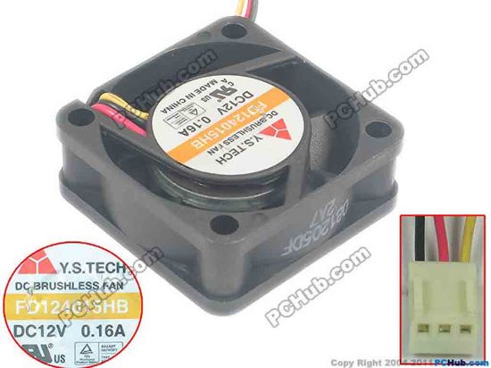 95234 Y.S TECH FD124015HB Server - Square Fan sq40x40x15, 3-wire, 12V 0.16A Y.S TECH FD124015HB Server - Square Fan 