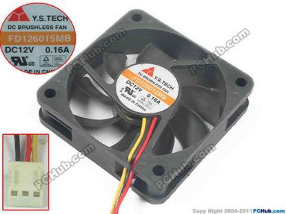 95239 Y.S TECH FD126015MB Server - Square Fan sq60x60x15, 3-wire, 12V 0.16A Y.S TECH FD126015MB Server - Square Fan 