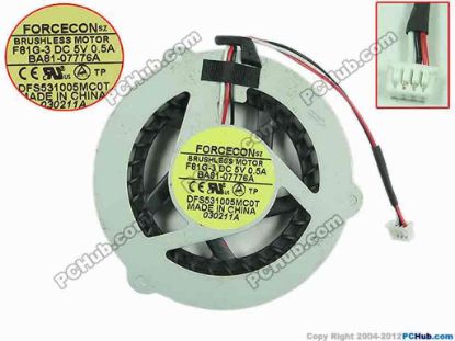 95428 Samsung Laptop R467 Cooling Fan  F81G-3, BA81-07776A, w55x3x3, 5V 0.5A, Bare fan Samsung Laptop R467 Cooling Fan  