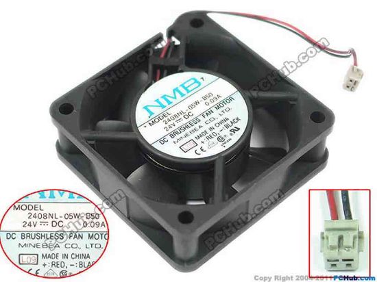 95531 NMB-MAT / Minebea 2408NL-05W-B50 Server - Square Fan L09, sq60x60x20, 2-wire, 24V 0.09A NMB-MAT / Minebea 2408NL-05W-B50 Server - Square Fan 
