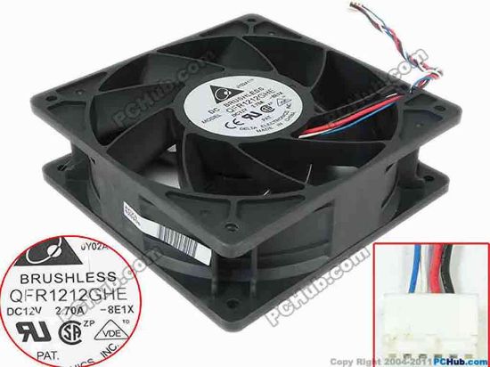 95728 Delta Electronics QFR1212GHE Server - Square Fan -8E1X, sq120x120x38, 4-wire, 12V 2.70A Delta Electronics QFR1212GHE Server - Square Fan 
