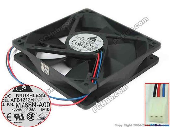95767 Delta Electronics AFB1212H Server - Square Fan -8V1D, sq120x120x25, w155x3x3, 12V 0.35A Delta Electronics AFB1212H Server - Square Fan 