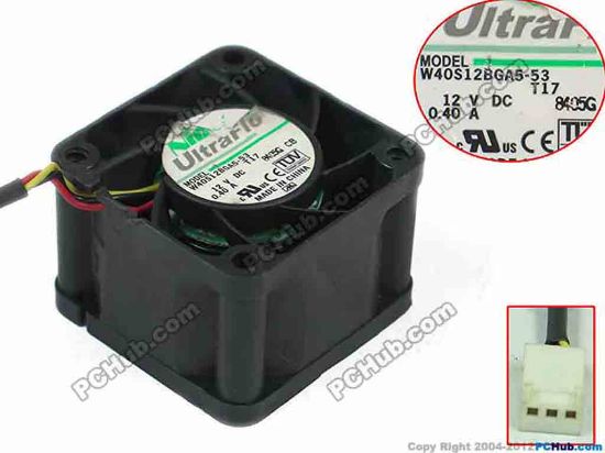95772 Nidec W40S12BGA5-53 Server - Square Fan sq40x40x28, 3-wire, 12V 0.40A Nidec W40S12BGA5-53 Server - Square Fan 
