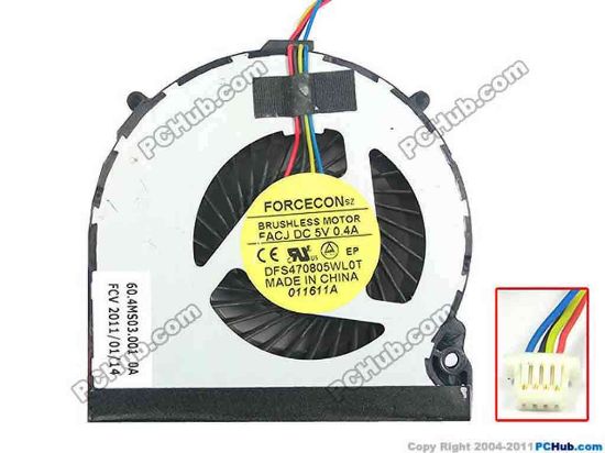 106212 Forcecon DFS470805WL0T Cooling Fan  FACJ, w45x4x4, 5V 0.4A, Bare fan Forcecon DFS470805WL0T Cooling Fan