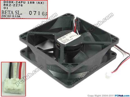110170 Nidec D08K-24PU Server - Square Fan D08K-24PU, 120mm, 3-wire 3-pin connector Nidec D08K-24PU Server - Square Fan ASSY,BZL,KAT,3U,SAN,CX200,EMC