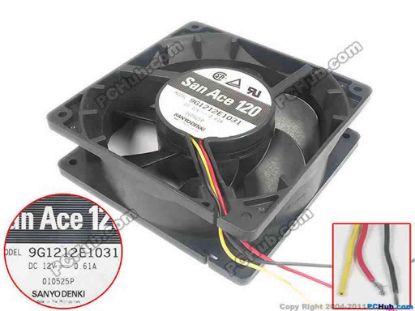 111402 Sanyo Denki 9G1212E1031 Server - Square Fan sq120x120x38, 3-wire, 12V 0.61A Sanyo Denki 9G1212E1031 Server - Square Fan 