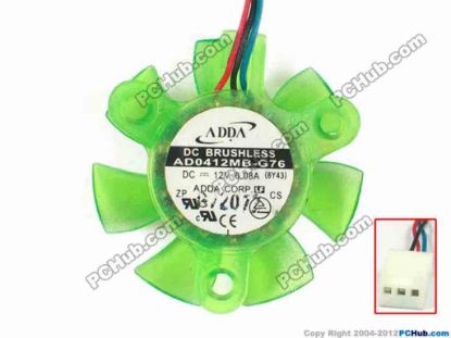 111513 ADDA AD0412MB-G76 Server - Frameless / GPU Fan (8Y43), dia40x40x10, W135X3X3, 12V 0.08A ADDA AD0412MB-G76 Server - Frameless / GPU Fan 